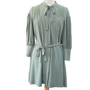 Topshop Shirtwaist Tie Neck Belt Dress Sz 6 Green Secretary Chic Academia Retro